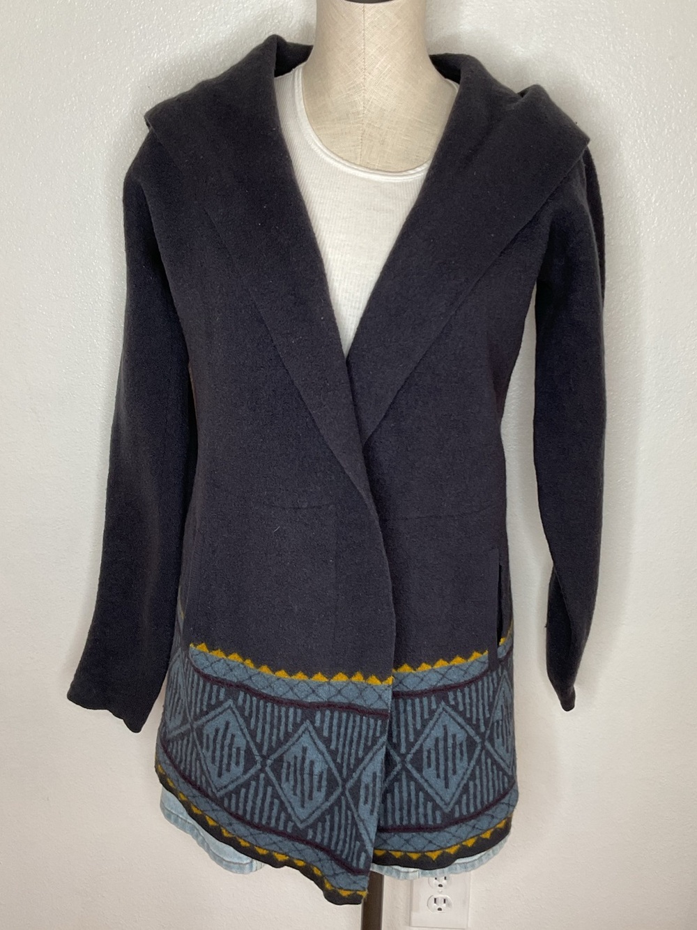 Toad&Co Wool Southwest Hooded Open Cardigan Sweater Jacket